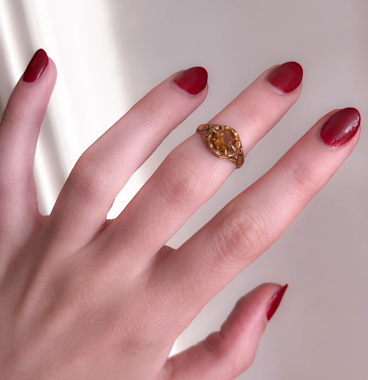 18k Citrine and Black Enamel Solitaire