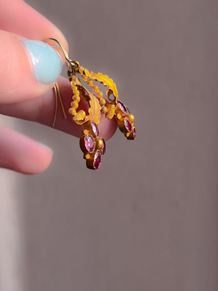 15k Foiled Pink Tourmaline Earrings