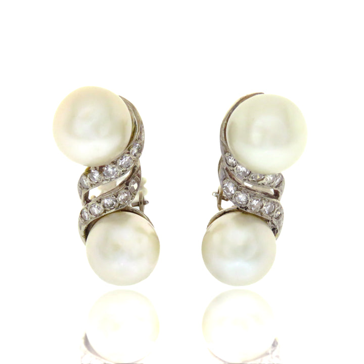 14ct Saltwater Double Pearl and Diamond Earrings