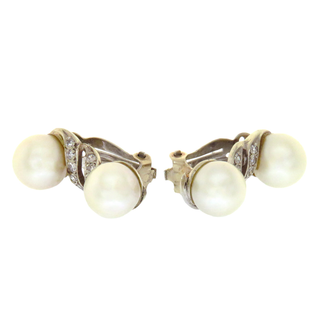 14ct Saltwater Double Pearl and Diamond Earrings