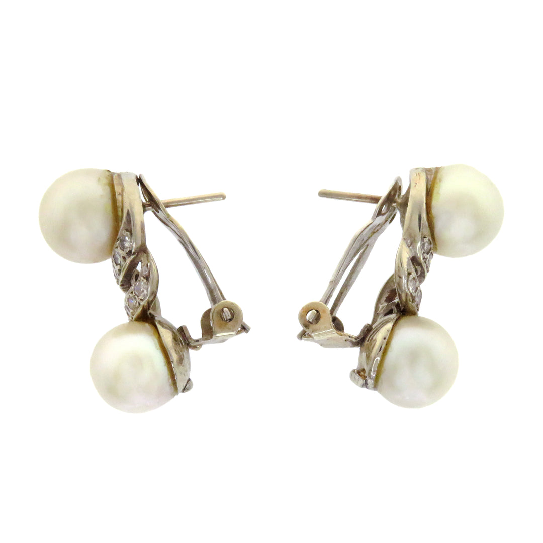 14ct Saltwater Double Pearl and Diamond Earrings