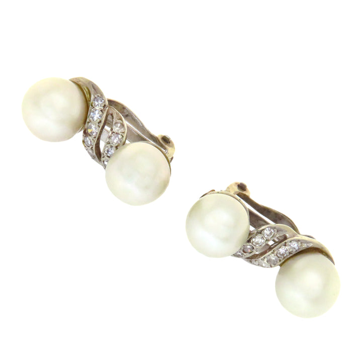 14ct Saltwater Double Pearl and Diamond Earrings