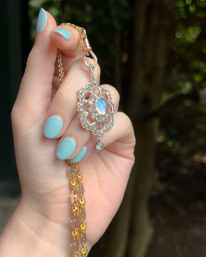 Beautiful Edwardian Paste + Moonstone Lavaliere Pendant