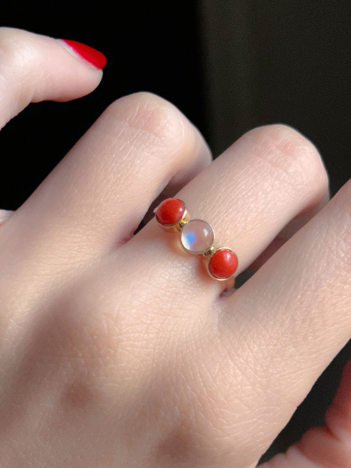 Coral and Moonstone Trilogy Ring