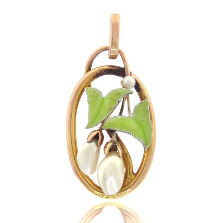 Art Nouveau Pendant of Sumptuous Pearl Fruits Circa 1915 *include purple ribbon*