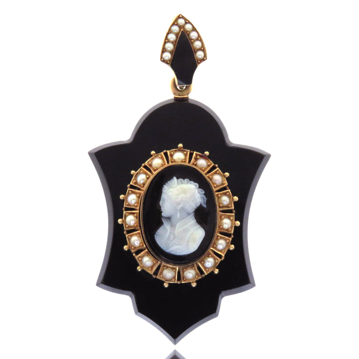 14k Black Chalcedony Onyx Cameo Pendant