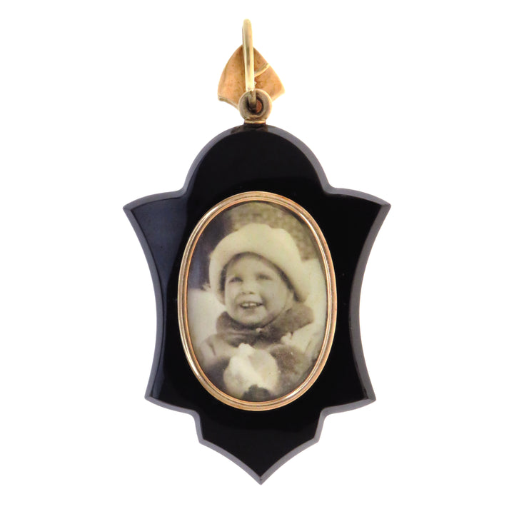 14k Black Chalcedony Onyx Cameo Pendant