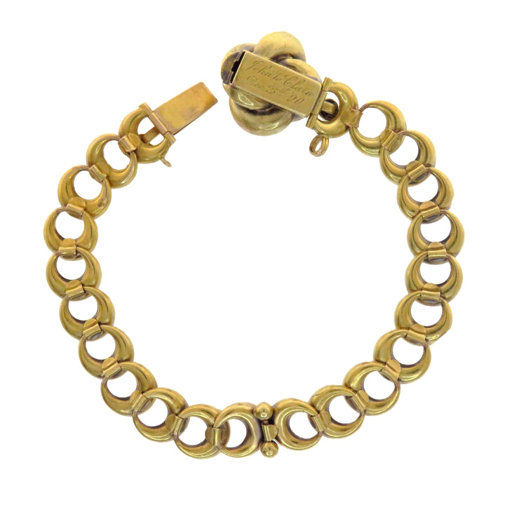 Crescent Moon Bracelet in 15k with Diamond Love Knot Clasp "From John to Clara" 1890 *WITH 1/4" RIBBON*