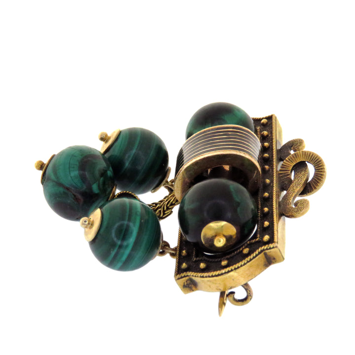14k Victorian 1860’s Malachite and Black Enamel Ball Brooch