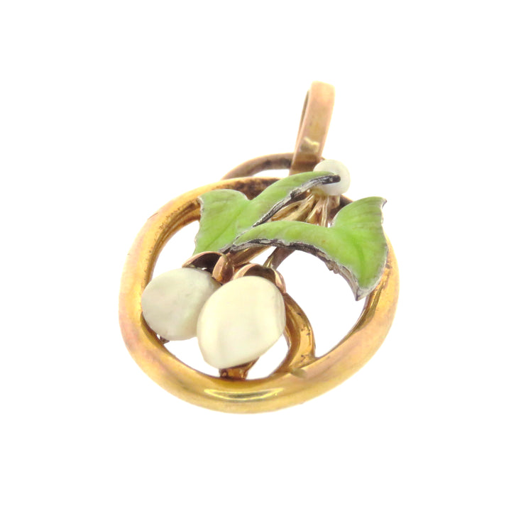 Art Nouveau Pendant of Sumptuous Pearl Fruits Circa 1915 *include purple ribbon*