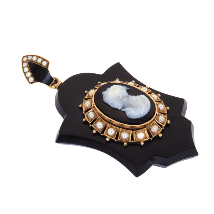 14k Black Chalcedony Onyx Cameo Pendant