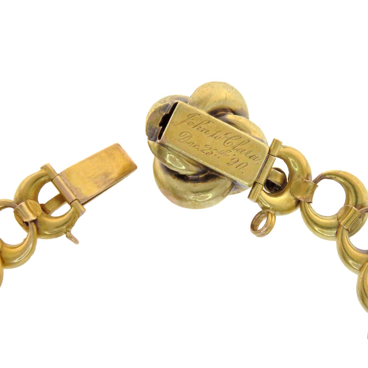 Crescent Moon Bracelet in 15k with Diamond Love Knot Clasp "From John to Clara" 1890 *WITH 1/4" RIBBON*