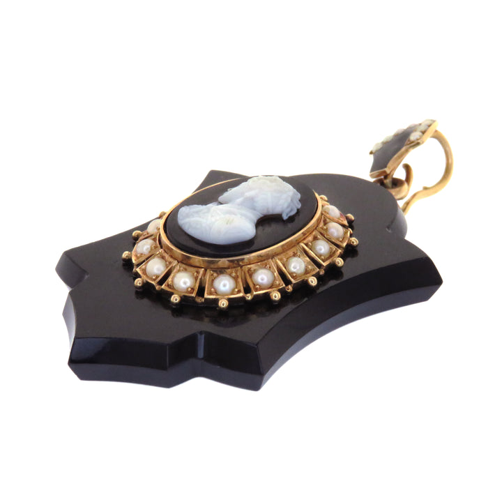 14k Black Chalcedony Onyx Cameo Pendant