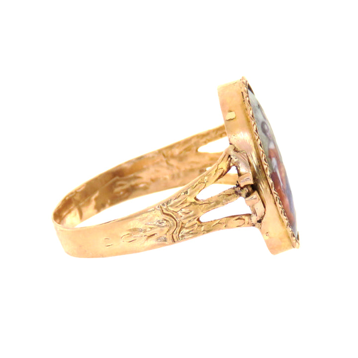Romantic 18K French Rococo Revival Painted Enamel Ring