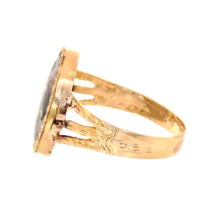 Romantic 18K French Rococo Revival Painted Enamel Ring