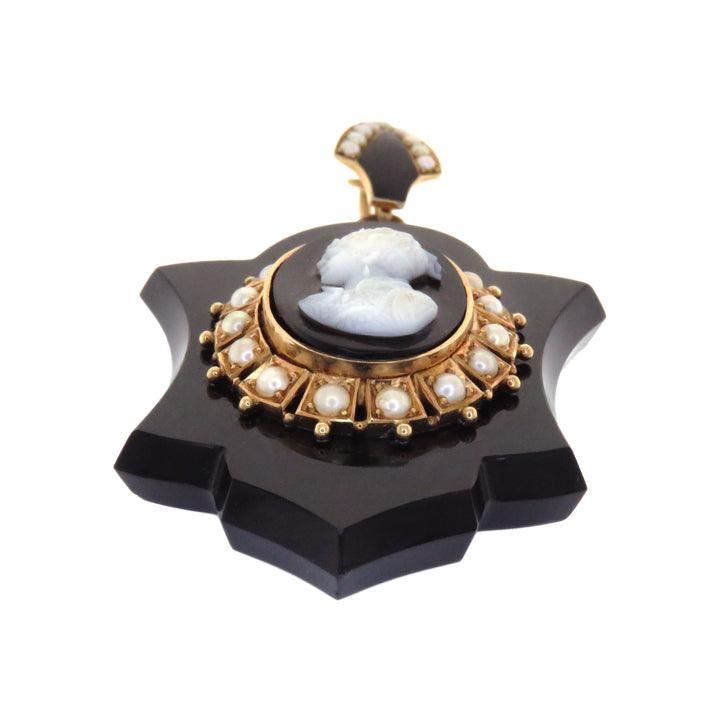 14k Black Chalcedony Onyx Cameo Pendant