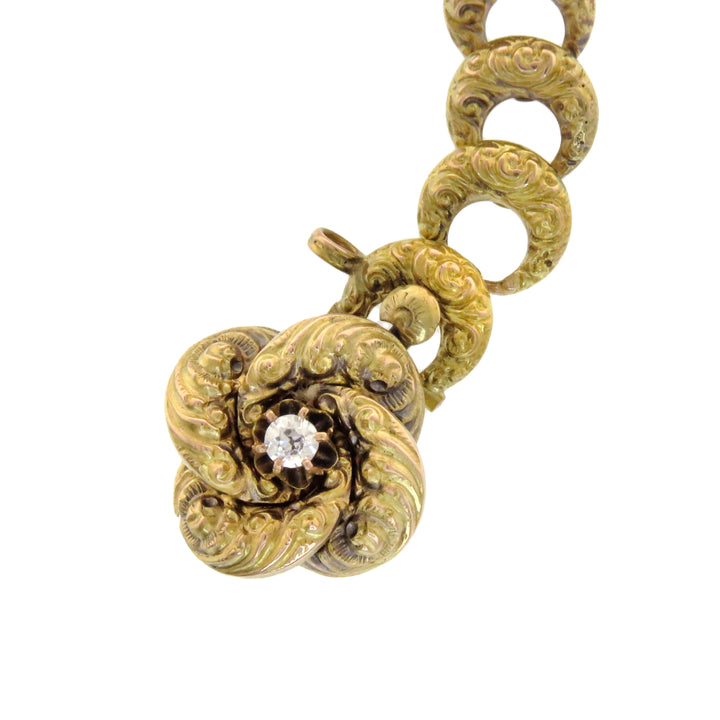 Crescent Moon Bracelet in 15k with Diamond Love Knot Clasp "From John to Clara" 1890 *WITH 1/4" RIBBON*