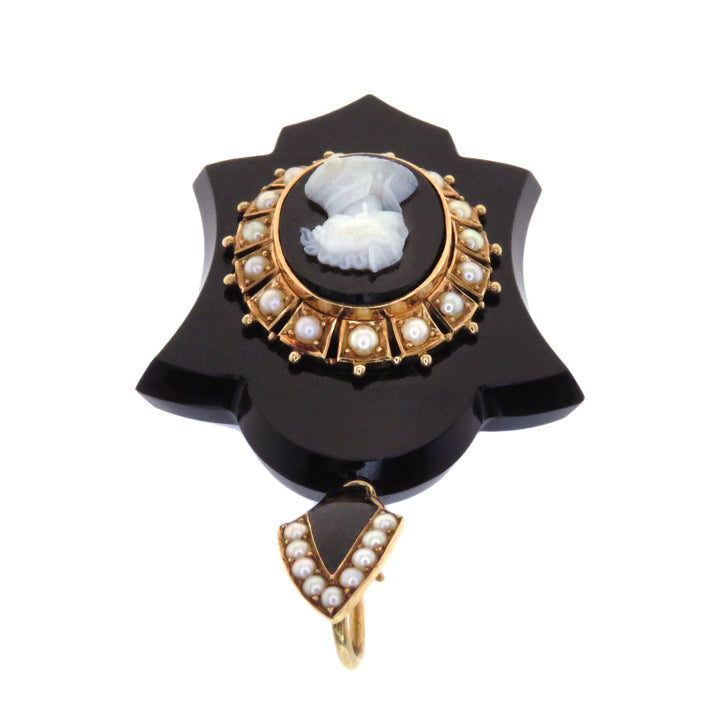 14k Black Chalcedony Onyx Cameo Pendant