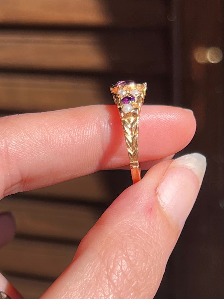 1964 Victorian Revival Amethyst and Pearl Band