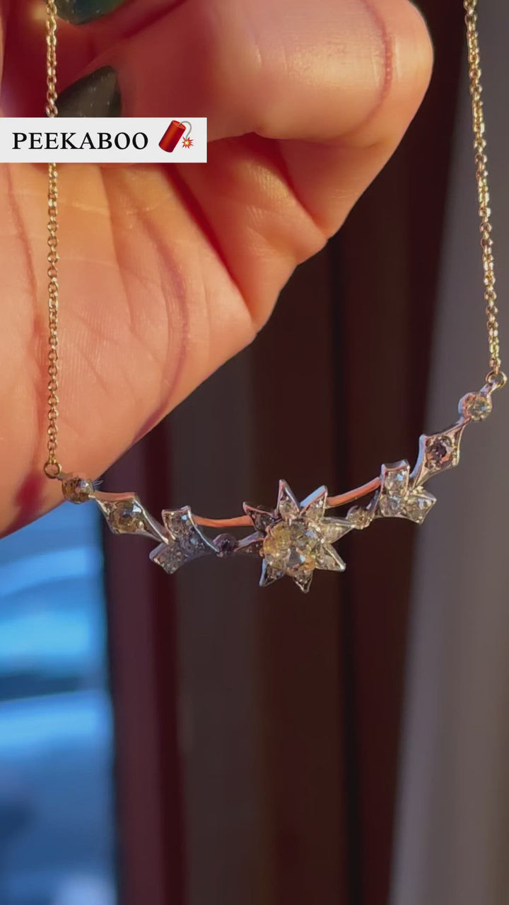 Outstanding Victorian Star-in-Crescent Necklace *include blue and yellow ribbon*
