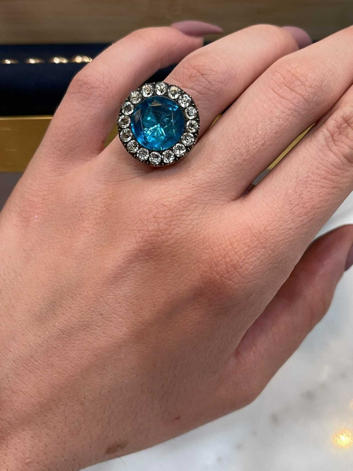 15k & Sterling Georgian Blue Paste Ring