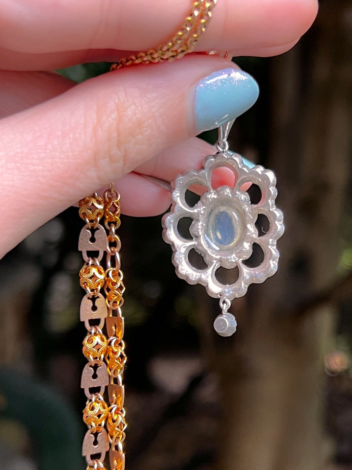 Beautiful Edwardian Paste + Moonstone Lavaliere Pendant