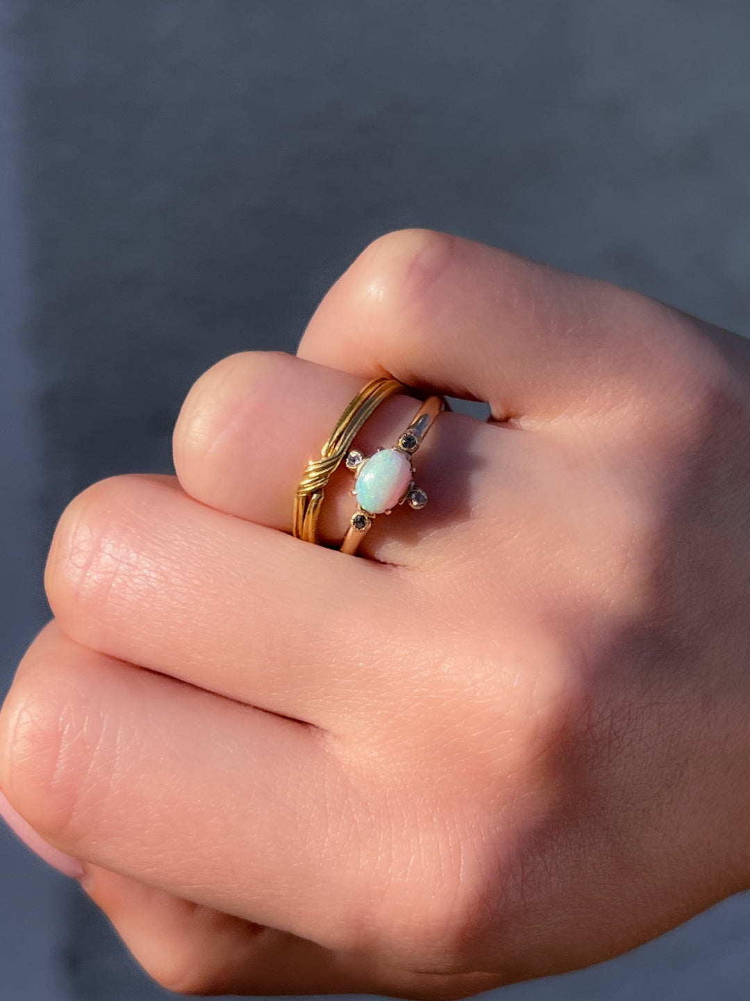 Victorian Opal and Diamond Compass Ring in 14K