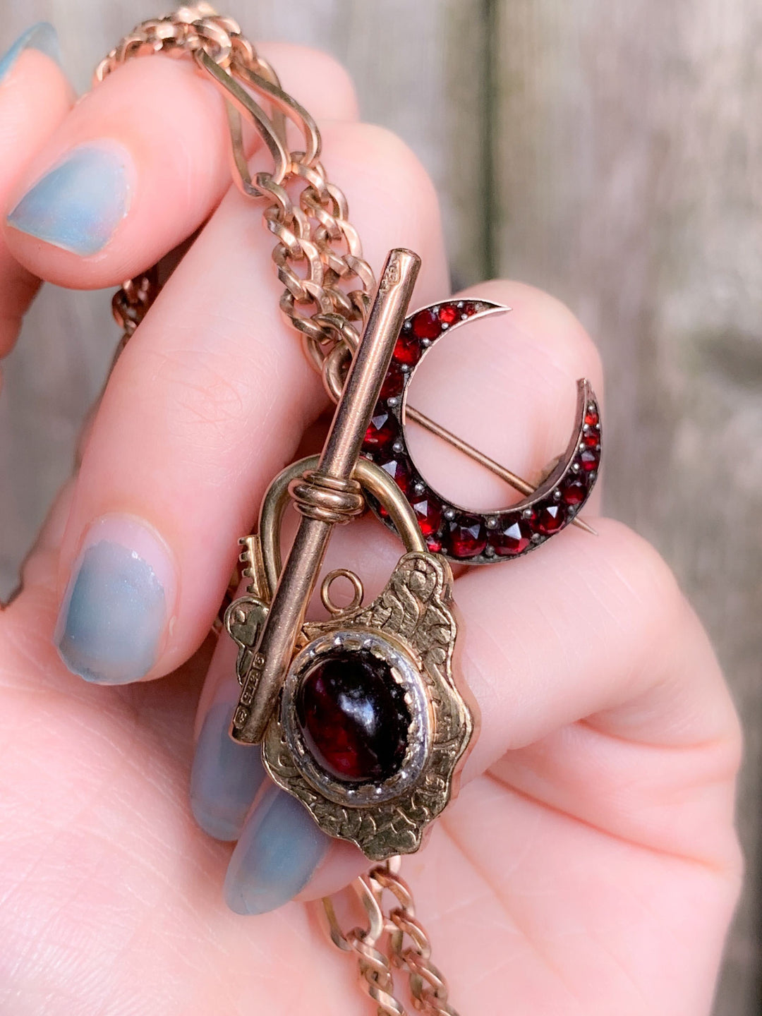 15k and Sterling Padlock with Garnet Cabochon