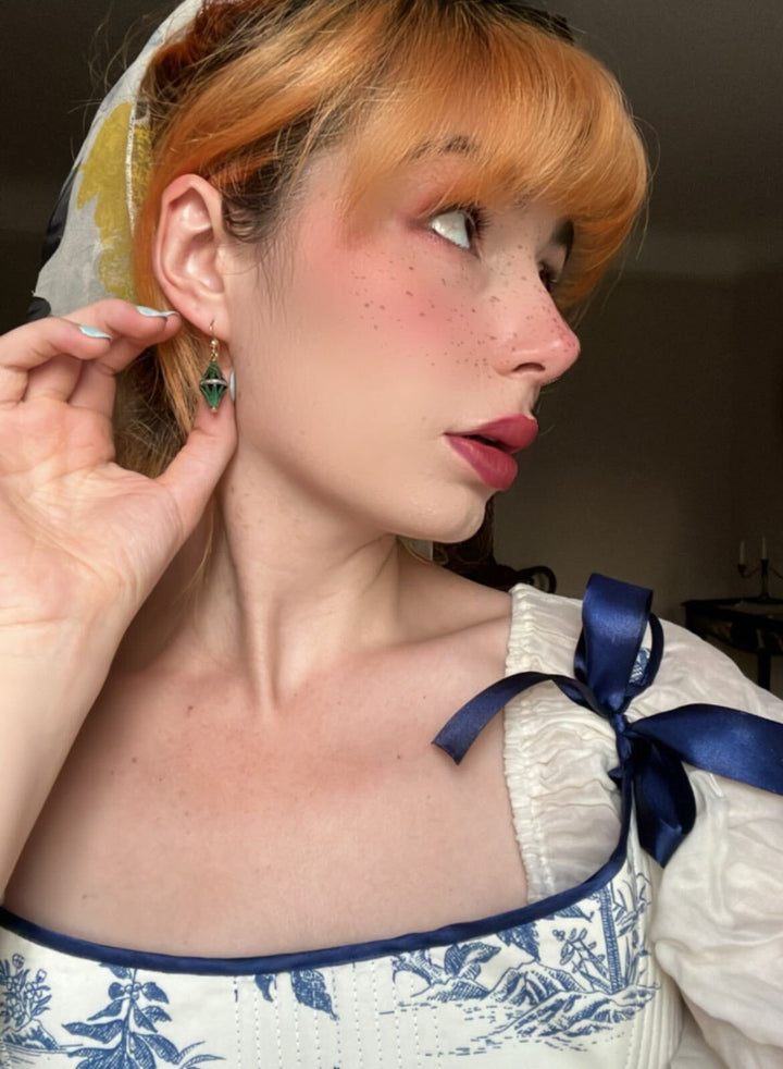 Extremely Rare Victorian Egyptian Revival Enamel Lotus Earrings