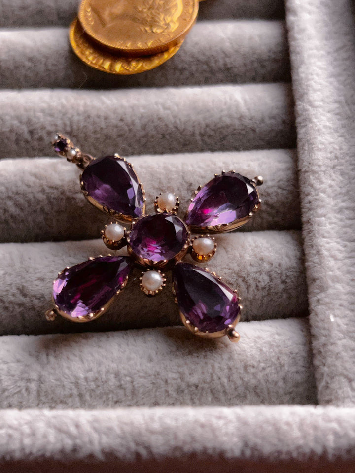 Regency Foiled Amethyst Cross in 15k Circa 1820