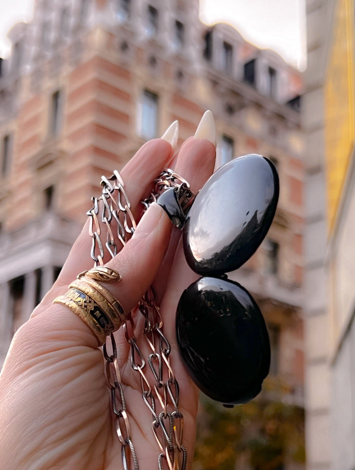 Chic 1860's Black Enamel Locket