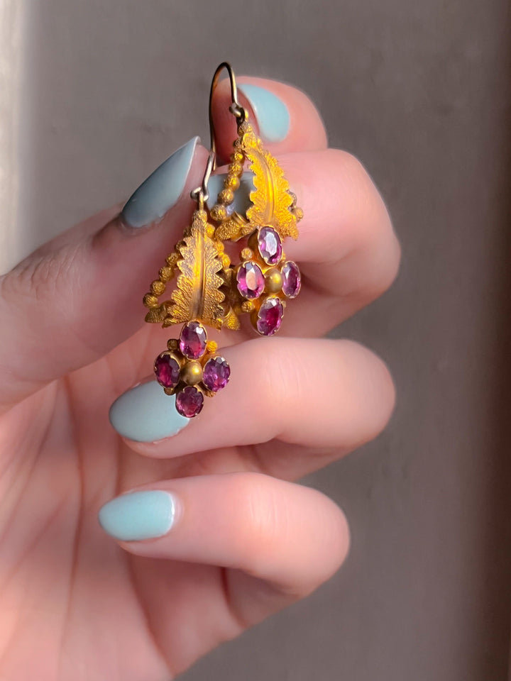 15k Foiled Pink Tourmaline Earrings