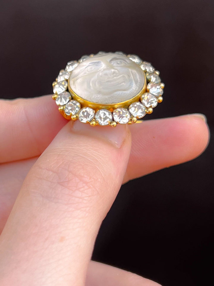 Superb Luminescent “Man in the Moon” Brooch