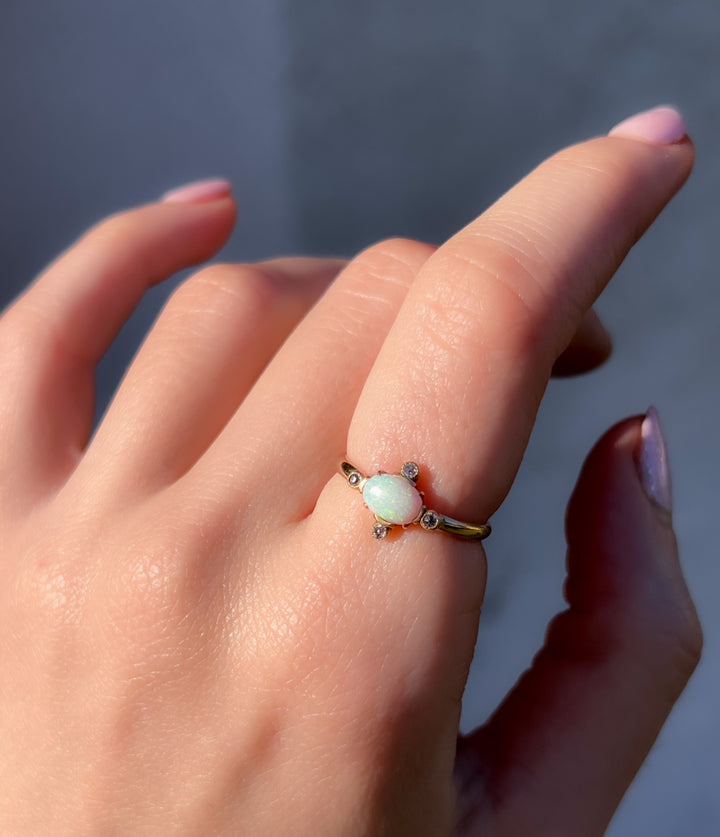 Victorian Opal and Diamond Compass Ring in 14K