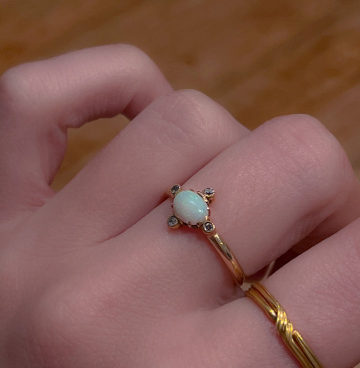 Victorian Opal and Diamond Compass Ring in 14K