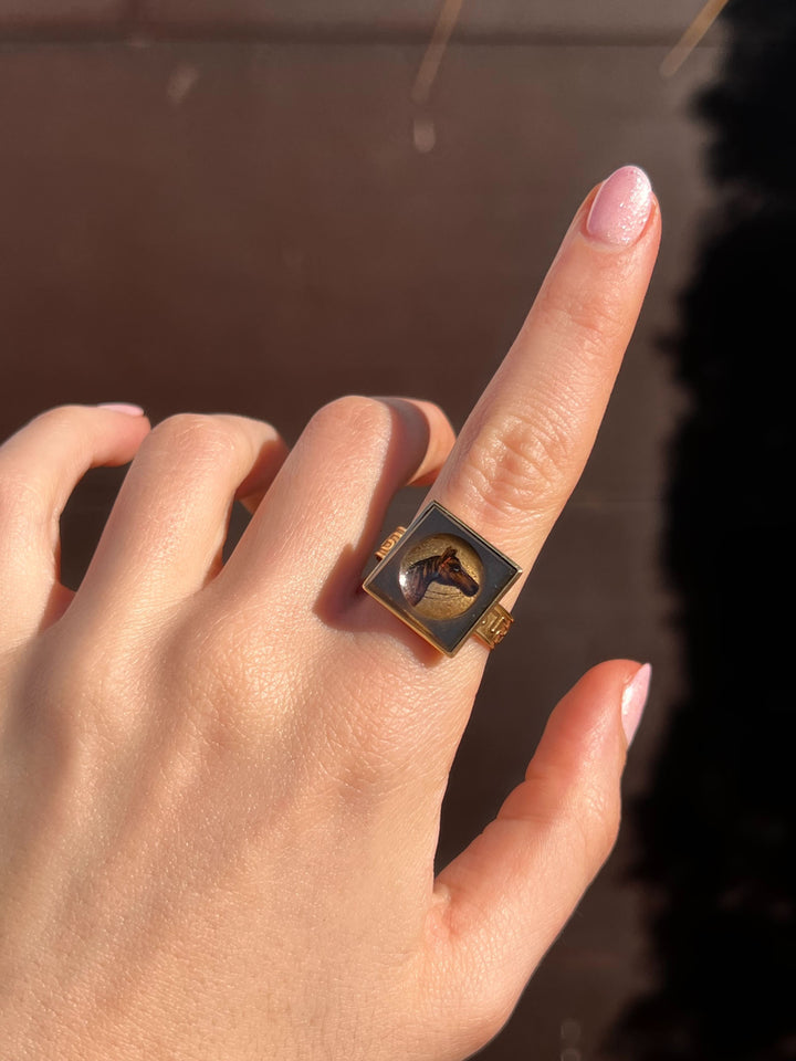 Equestrian Reverse Painted Cufflink Conversion Ring