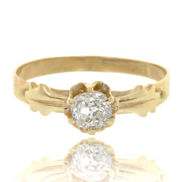 14k Old Mine Cut Diamond Solitaire Ring .60 Circa 1890 *
