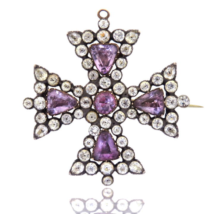 Maltese 15k Cross With Amethyst & Diamond Paste