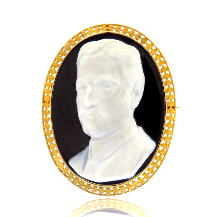 14k Onyx Gentleman Cameo Brooch with Bale