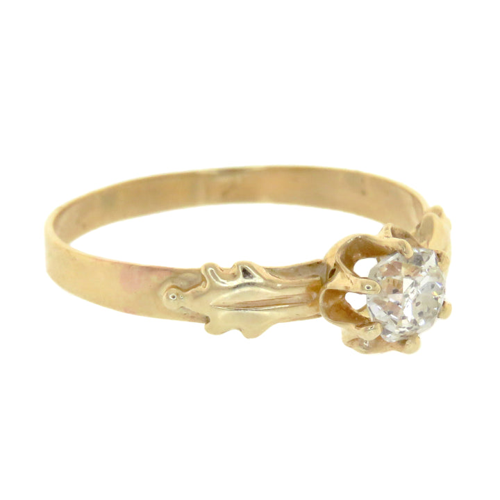 14k Old Mine Cut Diamond Solitaire Ring .60 Circa 1890 *