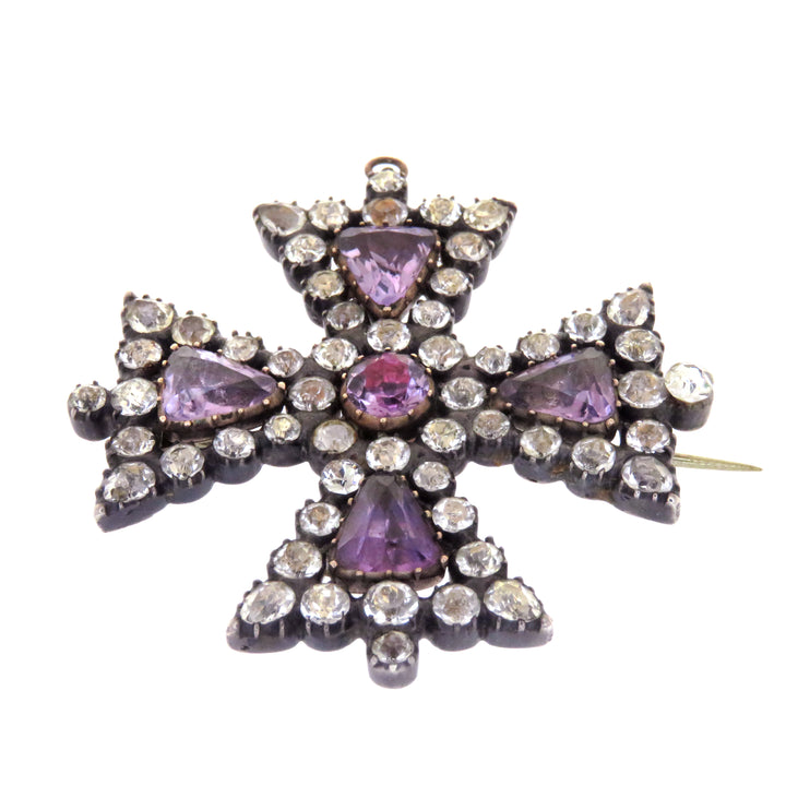 Maltese 15k Cross With Amethyst & Diamond Paste