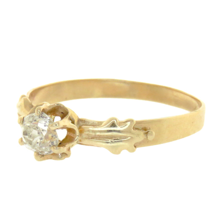 14k Old Mine Cut Diamond Solitaire Ring .60 Circa 1890 *