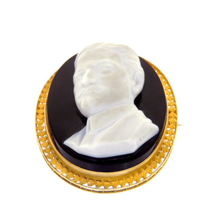 14k Onyx Gentleman Cameo Brooch with Bale