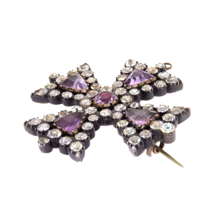 Maltese 15k Cross With Amethyst & Diamond Paste