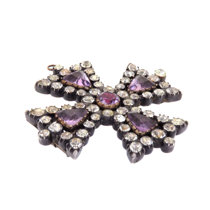 Maltese 15k Cross With Amethyst & Diamond Paste