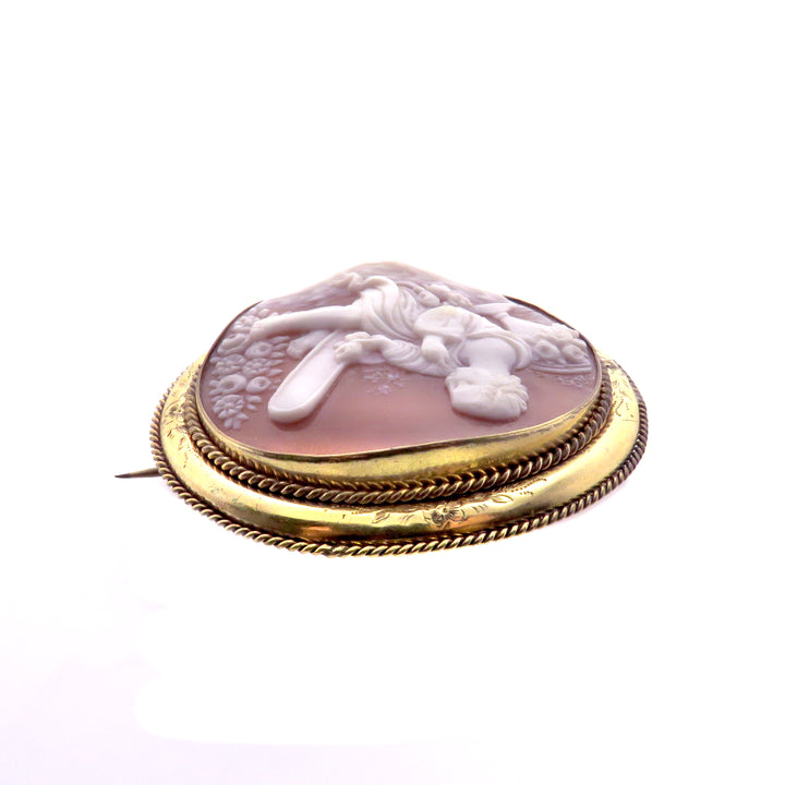 Pinchbeck Shell Cameo Brooch of Vanitas