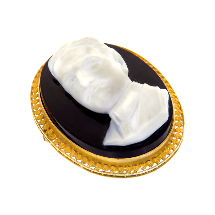 14k Onyx Gentleman Cameo Brooch with Bale