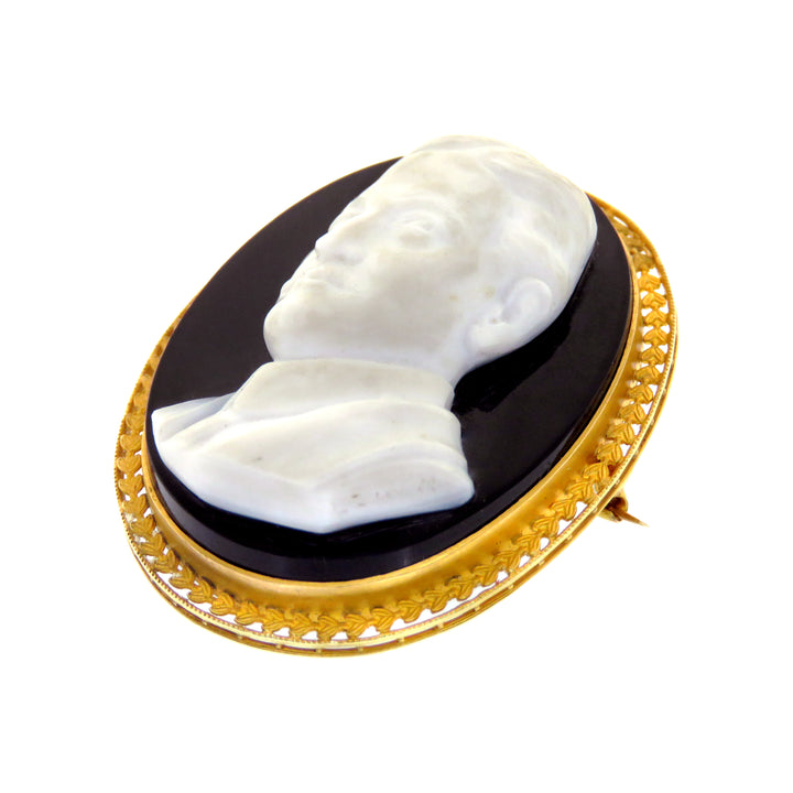 14k Onyx Gentleman Cameo Brooch with Bale