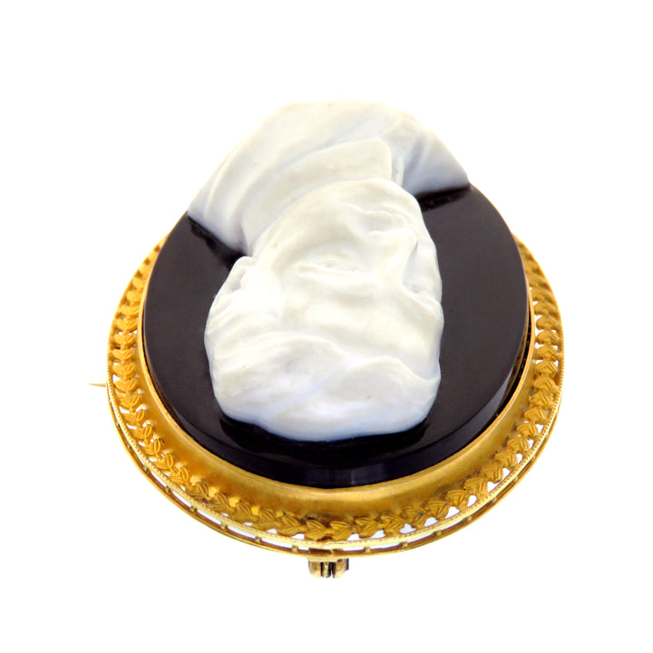 14k Onyx Gentleman Cameo Brooch with Bale