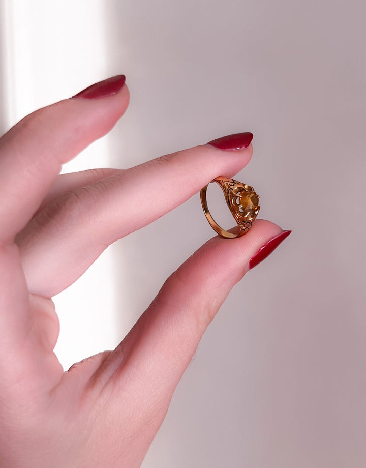 18k Citrine and Black Enamel Solitaire